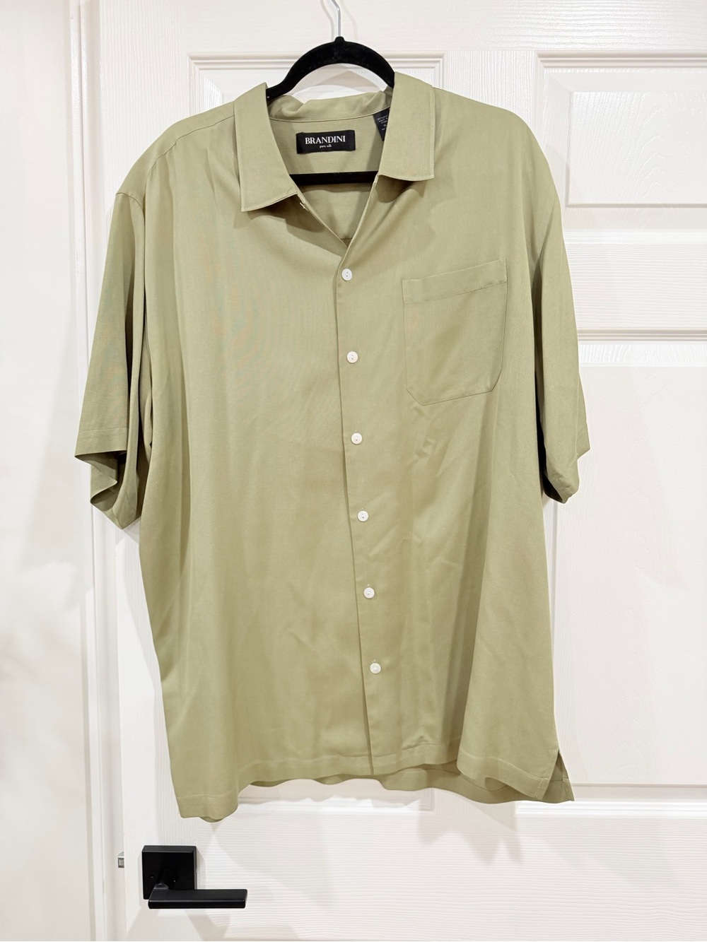 Brandini Men's Short-Sleeve Button-Up Shirt 100% Silk  - Sage Green